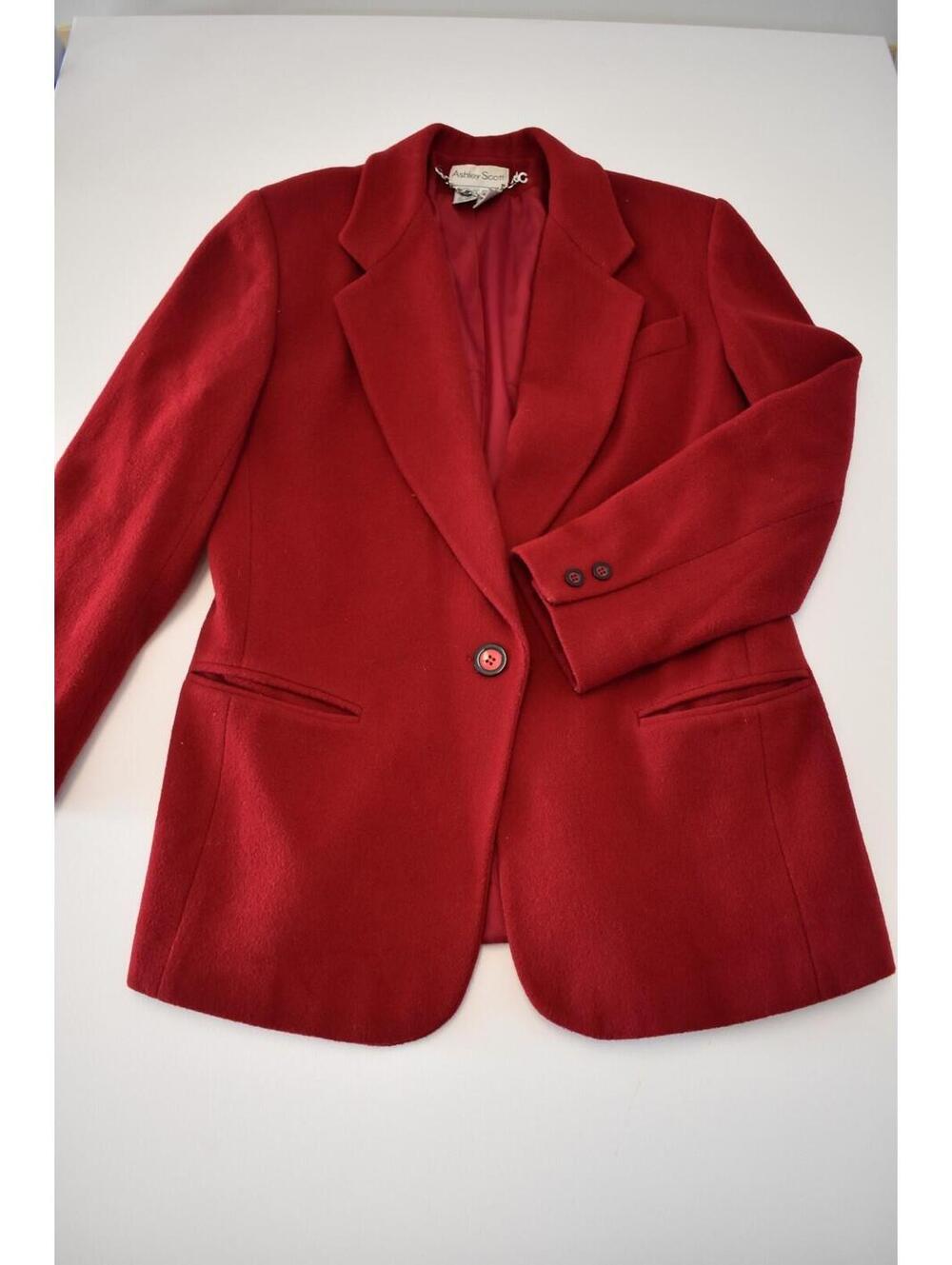 Ashley Scott Red Wool Blazer Jacket Women’s Classic Career Coat Cashmere Medium